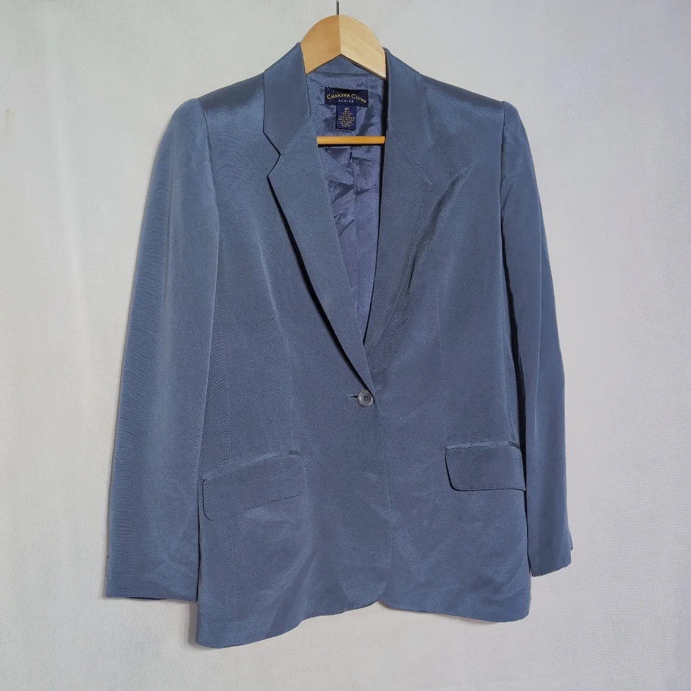 Y2K Silk Charter Club Sz 8P Women's Blue Suit - Picture 2 of 8